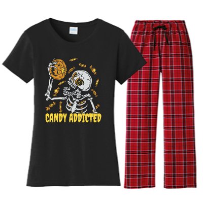 Candy Addicted Skeleton Halloween Women's Flannel Pajama Set