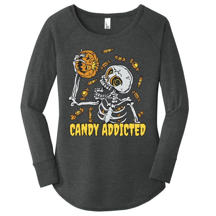 Candy Addicted Skeleton Halloween Women's Perfect Tri Tunic Long Sleeve Shirt