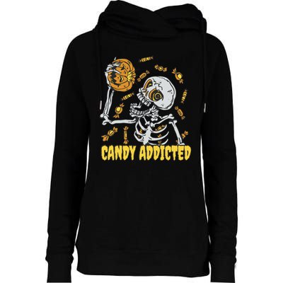 Candy Addicted Skeleton Halloween Womens Funnel Neck Pullover Hood