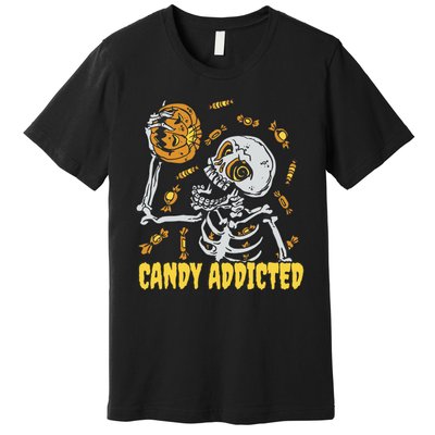 Candy Addicted Skeleton Halloween Premium T-Shirt