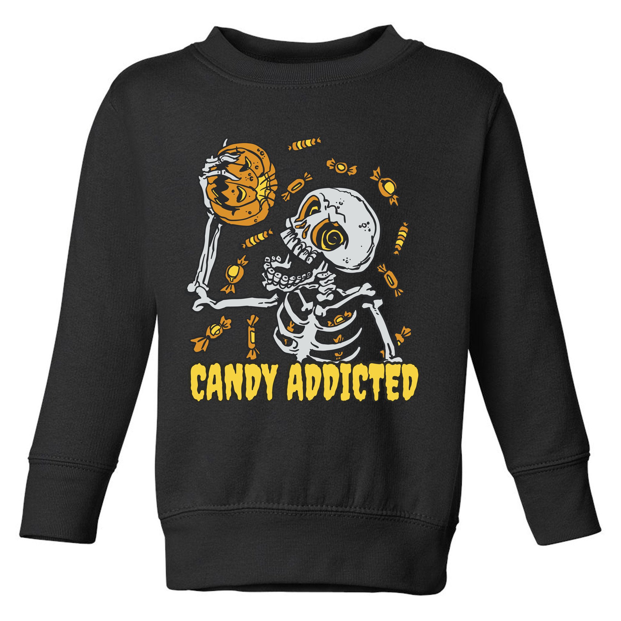 Candy Addicted Skeleton Halloween Toddler Sweatshirt