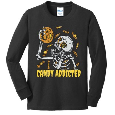 Candy Addicted Skeleton Halloween Kids Long Sleeve Shirt