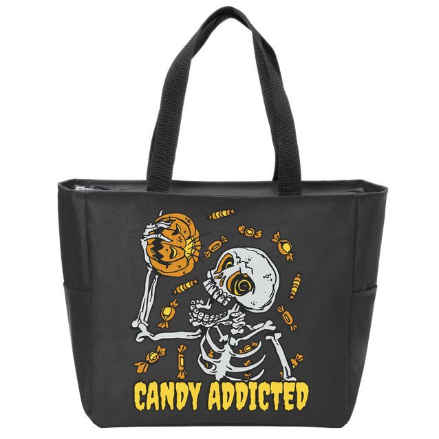 Candy Addicted Skeleton Halloween Zip Tote Bag