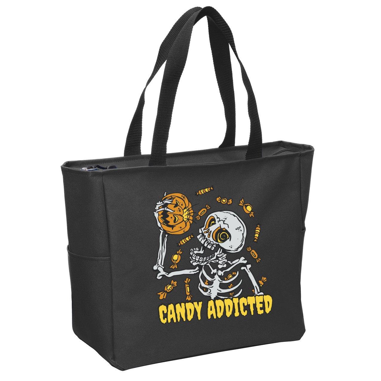 Candy Addicted Skeleton Halloween Zip Tote Bag