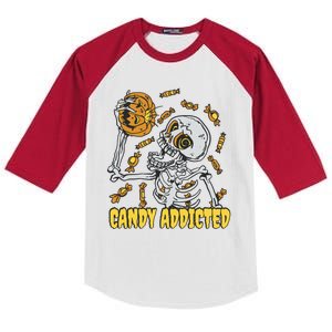 Candy Addicted Skeleton Halloween Kids Colorblock Raglan Jersey