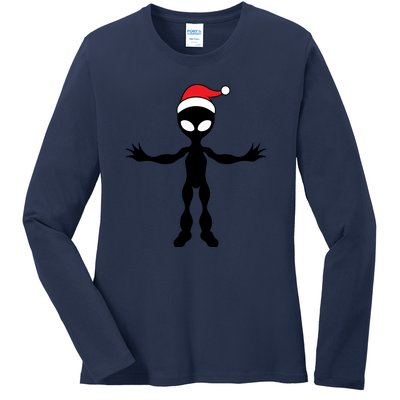 Cute Alien Santa Claus Ladies Long Sleeve Shirt