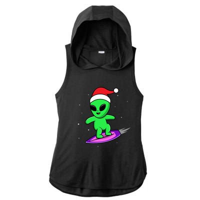 Cute Alien Santa Claus Surfing Ladies PosiCharge Tri-Blend Wicking Draft Hoodie Tank