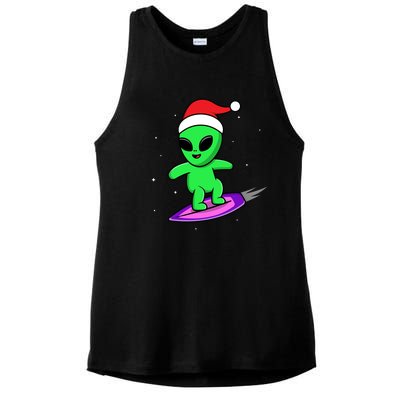 Cute Alien Santa Claus Surfing Ladies PosiCharge Tri-Blend Wicking Tank