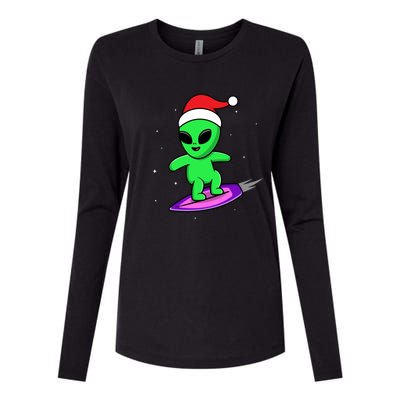 Cute Alien Santa Claus Surfing Womens Cotton Relaxed Long Sleeve T-Shirt