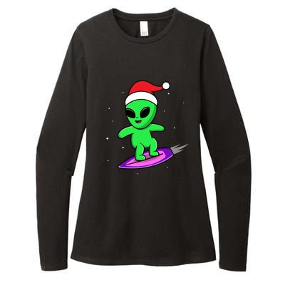 Cute Alien Santa Claus Surfing Womens CVC Long Sleeve Shirt