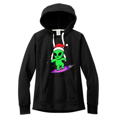 Cute Alien Santa Claus Surfing Women's Fleece Hoodie