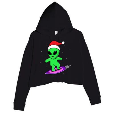 Cute Alien Santa Claus Surfing Crop Fleece Hoodie