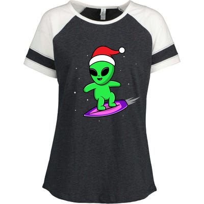 Cute Alien Santa Claus Surfing Enza Ladies Jersey Colorblock Tee