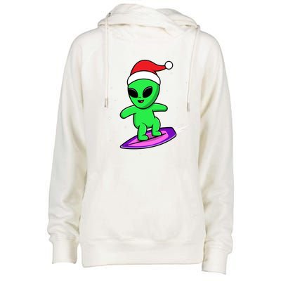 Cute Alien Santa Claus Surfing Womens Funnel Neck Pullover Hood