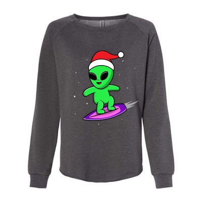 Cute Alien Santa Claus Surfing Womens California Wash Sweatshirt