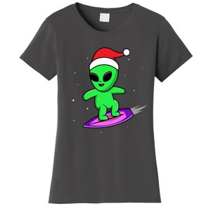 Cute Alien Santa Claus Surfing Women's T-Shirt