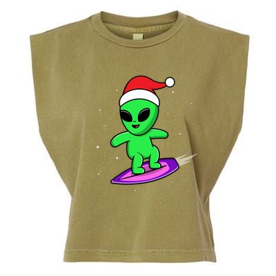 Cute Alien Santa Claus Surfing Garment-Dyed Women's Muscle Tee