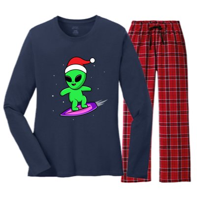 Cute Alien Santa Claus Surfing Women's Long Sleeve Flannel Pajama Set 