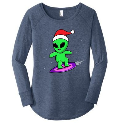 Cute Alien Santa Claus Surfing Women's Perfect Tri Tunic Long Sleeve Shirt