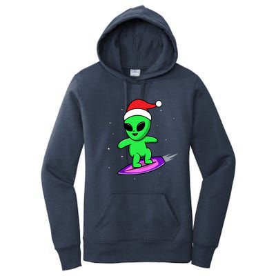 Cute Alien Santa Claus Surfing Women's Pullover Hoodie