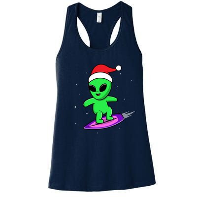 Cute Alien Santa Claus Surfing Women's Racerback Tank