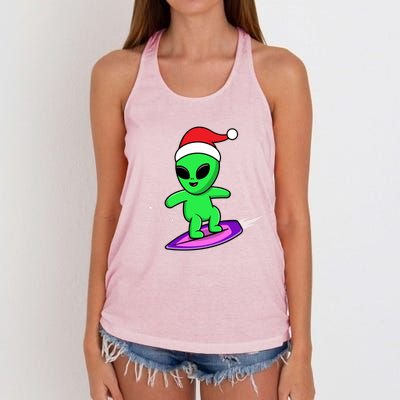 Cute Alien Santa Claus Surfing Women's Knotted Racerback Tank