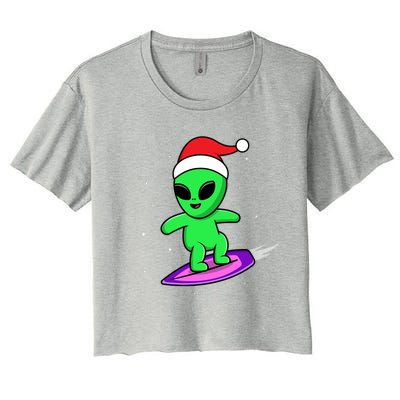 Cute Alien Santa Claus Surfing Women's Crop Top Tee