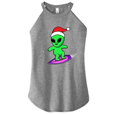 Cute Alien Santa Claus Surfing Women's Perfect Tri Rocker Tank