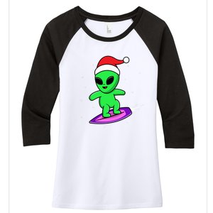 Cute Alien Santa Claus Surfing Women's Tri-Blend 3/4-Sleeve Raglan Shirt