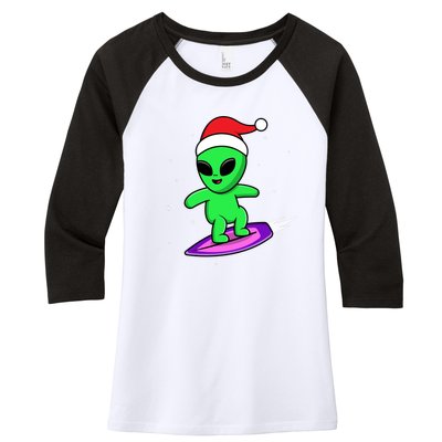 Cute Alien Santa Claus Surfing Women's Tri-Blend 3/4-Sleeve Raglan Shirt