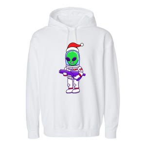 Cute Alien Santa Claus Surfing Garment-Dyed Fleece Hoodie