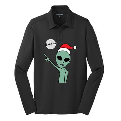 Cute Alien Santa Claus Silk Touch Performance Long Sleeve Polo