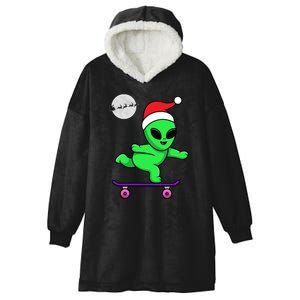 Cute Alien Santa Claus Skateboarding Hooded Wearable Blanket