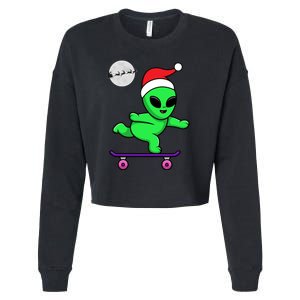 Cute Alien Santa Claus Skateboarding Cropped Pullover Crew