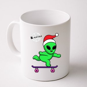 Cute Alien Santa Claus Skateboarding Coffee Mug