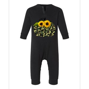 Camouflage And Sunflower Pumpkin Fall Autumn Thanksgiving Infant Fleece One Piece