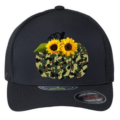 Camouflage And Sunflower Pumpkin Fall Autumn Thanksgiving Flexfit Unipanel Trucker Cap