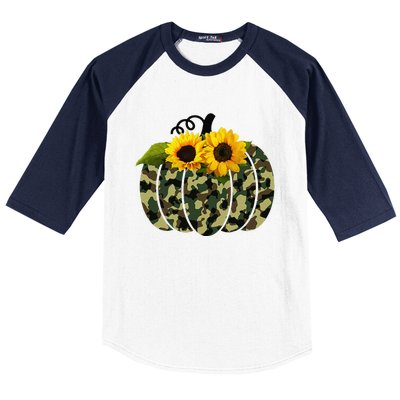 Camouflage And Sunflower Pumpkin Fall Autumn Thanksgiving Baseball Sleeve Shirt