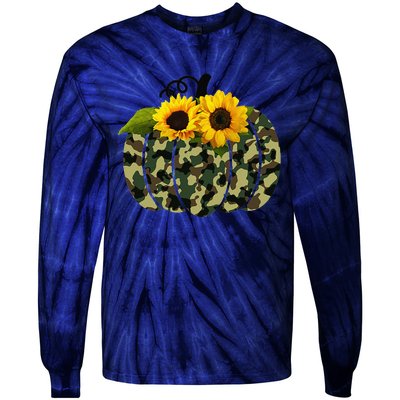 Camouflage And Sunflower Pumpkin Fall Autumn Thanksgiving Tie-Dye Long Sleeve Shirt