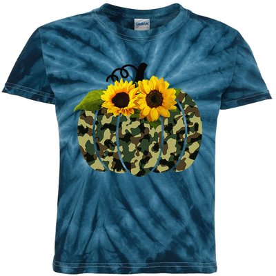 Camouflage And Sunflower Pumpkin Fall Autumn Thanksgiving Kids Tie-Dye T-Shirt