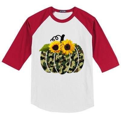 Camouflage And Sunflower Pumpkin Fall Autumn Thanksgiving Kids Colorblock Raglan Jersey