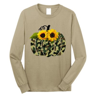 Camouflage And Sunflower Pumpkin Fall Autumn Thanksgiving Long Sleeve Shirt