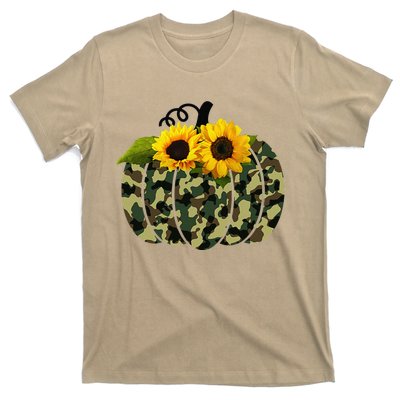 Camouflage And Sunflower Pumpkin Fall Autumn Thanksgiving T-Shirt