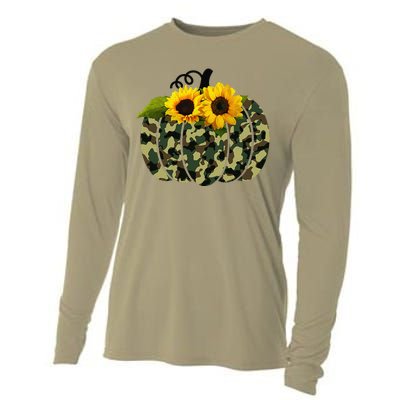 Camouflage And Sunflower Pumpkin Fall Autumn Thanksgiving Cooling Performance Long Sleeve Crew