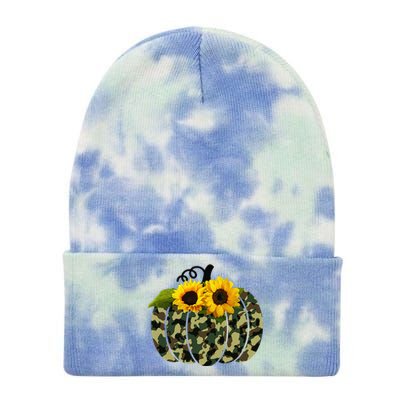 Camouflage And Sunflower Pumpkin Fall Autumn Thanksgiving Tie Dye 12in Knit Beanie