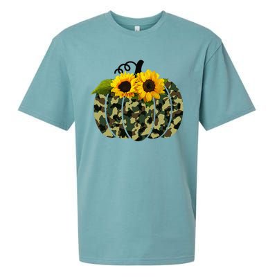 Camouflage And Sunflower Pumpkin Fall Autumn Thanksgiving Sueded Cloud Jersey T-Shirt