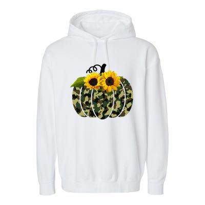 Camouflage And Sunflower Pumpkin Fall Autumn Thanksgiving Garment-Dyed Fleece Hoodie