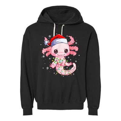 Christmas Axolotl Santa Hat Lights Japanese Cute Anime Xmas Garment-Dyed Fleece Hoodie