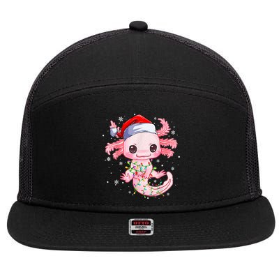 Christmas Axolotl Santa Hat Lights Japanese Cute Anime Xmas 7 Panel Mesh Trucker Snapback Hat