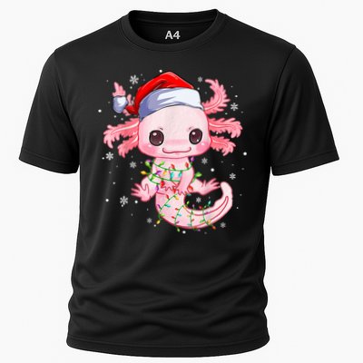 Christmas Axolotl Santa Hat Lights Japanese Cute Anime Xmas Cooling Performance Crew T-Shirt
